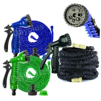 Image of Expandable Garden Hose Pipe Lightweight,Durable&amp; Expanding Flexible Magic Water 3/4&quot; Solid Brass Fittings/7 Function Spray Gun,Upgraded Hosepide for Watering and Washing (100ft,Black)