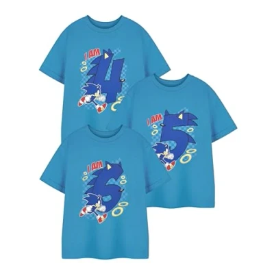 Image of Sonic THE HEDGEHOG Boys Blue Short Sleeve T Shirt Birthday Age Graphic Tee Kids Apparel Merchandise for