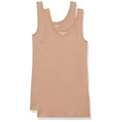 Image of Amazon Essentials Women&#039;s Slim fit Tank, Pack of 2, Camel, XS