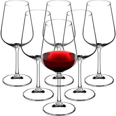 Image of KADAX Red Wine Glasses, Titanium Crystal Glassware, Large High Stemmed Timeless Glasses for Wedding Receptions and Birthdays (Set of 6, 450ml)