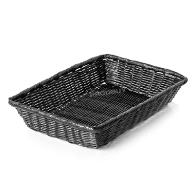 Image of [Pack of 2] Black 40cm Rectangular Wicker Poly Rattan Storage Baskets