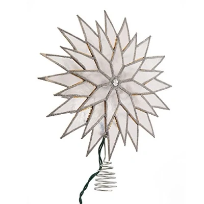 Image of Kurt Adler 9 Inch Sunburst Capiz Lighted Treetop with Silver Glittered Finish