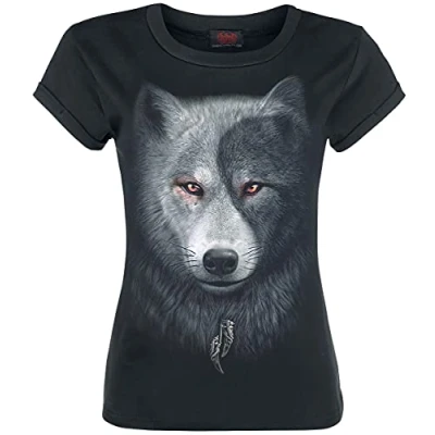Image of Spiral Direct Women&#039;s Wolf Chi Boatneck Cap Sleeve Top Black Regular Fit T Shirt, (Black 001), 20 (Manufacturer Size:XL)
