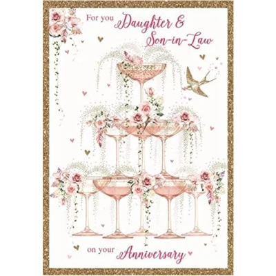 Image of Nigel Quiney Daughter and Son in Law Anniversary Card Champagne Tower Coupe Glasses For Both of You Gold Foil Finish