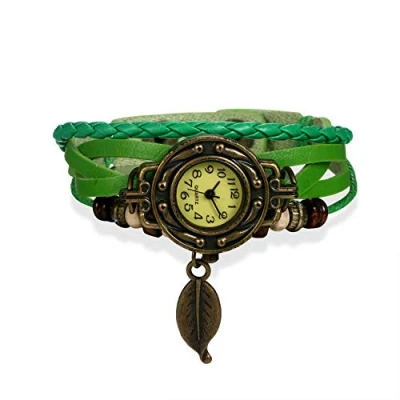 Image of JewelryWe Women Quartz Fashion Weave Wrap Around Leather Bracelet Wrist Watch