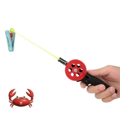 Image of Jadeshay Kids Fishing Rod 2 Pcs, Crab Peg Crayfish Bait Reel and Line Combo Set,for All No Hooks Design,Outdoor Mini Portable Ice with Clip,for Shrimp