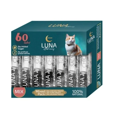 Image of LUNA Premium Lickable Cat Treats 100% Natural Creamy Kitten for Kitty, Adult Senior Cats Healthy Treat Snacks No Fillers, Preservatives Chicken Tuna Salmon Variety Pack
