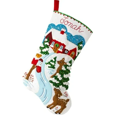 Image of Bucilla Christmas, Winter Days 18&quot; Felt Applique Stocking Making Kit, Perfect for DIY Holiday Needlepoint Arts and Crafts, 89464E