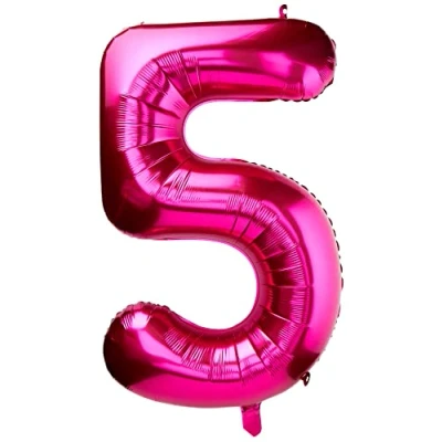 Image of Pink Number 5 Shaped Large Foil Balloon (86cm) 1 Piece Perfect for Birthday Parties and Special Events