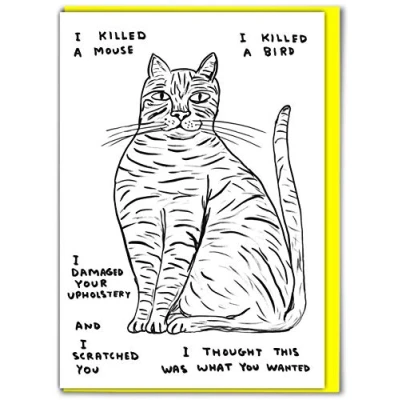 Image of Brainbox Candy Official David Shrigley Funny Silly Happy Birthday Card &#039;I Killed A Mouse&#039; Perfect for Best Friends Mates Him Her Boyfriend Girlfriend