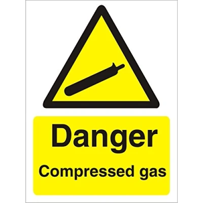 Image of Seco Danger Compressed Gas Sign, 150mm x 200mm Self Adhesive Vinyl