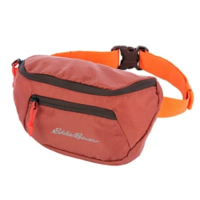 Image of Eddie Bauer Stowaway Packable Waistpack Made from Ripstop Polyester With 2 Secure Zip Pockets, Maroon, Waistpack,Made Pockets