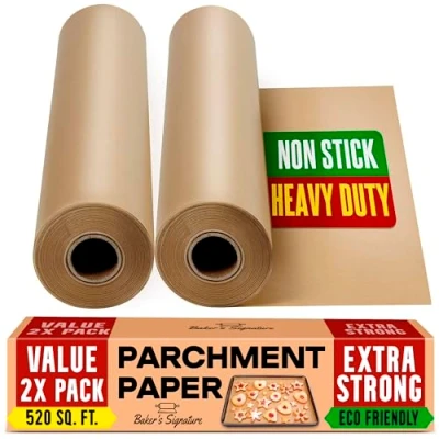Image of Unbleached Parchment Paper for Baking 2 Pack 38cm x 64m Roll with Cutter, Non Stick Greaseproof Baking, Cooking, Grilling, Steaming and Air Fryer by Baker’s Signature