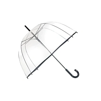 Image of SMATI Long Transparent umbrella Birdcage shape; Classic and basic ; Automatic opening Diameter=85cm Women&#039;s Black border color; Dome shape