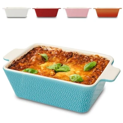 Image of Ceramic Casserole Dish 21cm Large Baking for Lasagne, Tiramisu Non stick Rectangular Bakeware Extra High Edge Oven Safe Dishwasher Orange