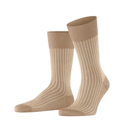 Image of FALKE Men&#039;s Oxford Stripe M SO Cotton Patterned 1 Pair Socks, Brown (Camel 5038), 10 11