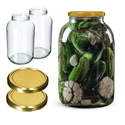 Image of KADAX Glass Jars 4 L, Large with Wide Mouth for Preserving, Pickling and Fermenting, Storage Pickles Sauerkraut (Set of 2, Gold Lids)
