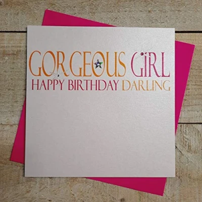 Image of White Cotton Cards Gorgeous Girl Happy Darling, Handmade Birthday Card (Neon Range)