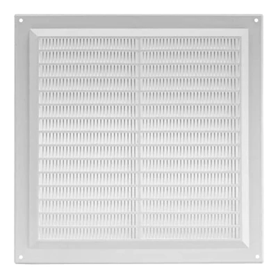 Image of White Air Vent Grille 250mm x with Fly Screen Flat Ventilation Cover.