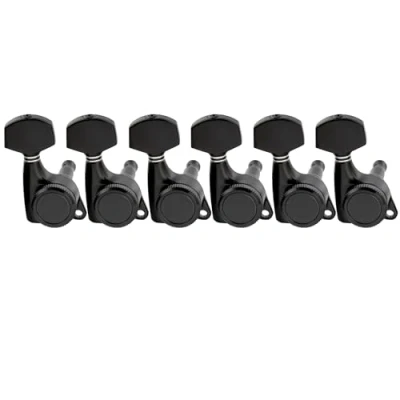 Image of Musiclily Pro 6 in line Guitar Locking Tuners Machine Heads 18:1 Ratio String Tuning Pegs Keys for Strat Tele Style Electric Guitar, Black with Hex Button