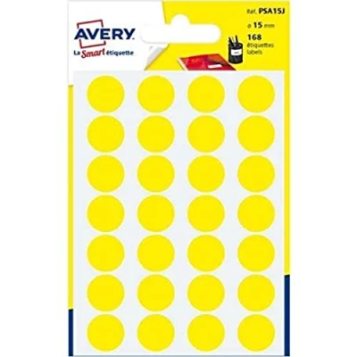 Image of Avery 168 Circle Stickers, 15mm Diameter, Yellow Small Round Dot Adhesive Labels