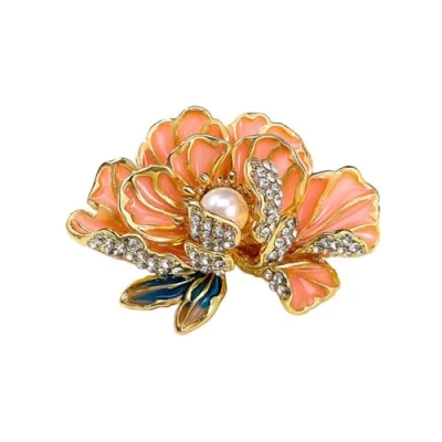 Image of Elegant Peony Rhinestone Brooch for Women Pink Flower Pearl Pins Plant Floral Statement Fashion Jewelry Accessories
