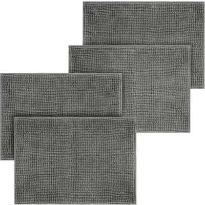 Image of Hafaa Bath Mat Non Slip Anti Mould 4 Pack Grey 40x60 cm Chenille Bathroom