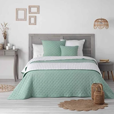 Image of Douceur d&#039;Intérieur, Quilted Bed Runner 80 x 180 cm Mellow Chic Mint/White Microfibre Two Tone