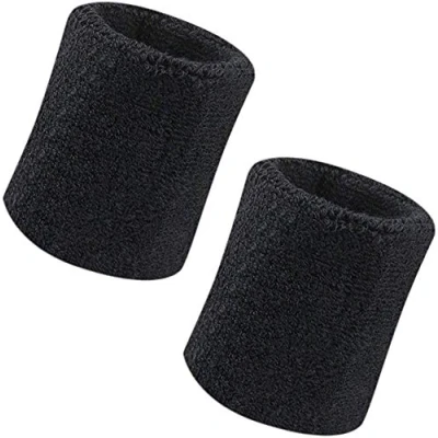 Image of HshDUti Sweatband, Wrist Sweatband 2 Pack, 4 Inch Sports Wristband Soft Thicken Cotton,for Tennis Gymnastics Football Basketball, Running Athletic Black