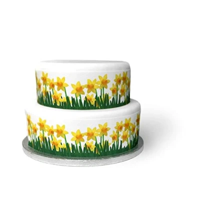 Image of Top That Edible Decor Sheet Spring Yellow Daffodil themed Border Ribbon Perfect for Decorating Your Easter Cakes Easy to Use