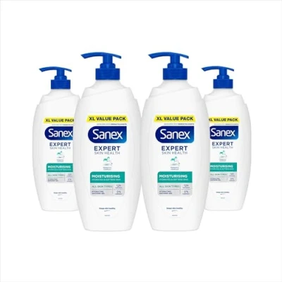 Image of Sanex Body Wash, Expert Skin Health, Moisturising Shower Gel, Dermatologist Tested Hydrating for All Types, Multipack, 4 Pack, 720ml Pump Bottles