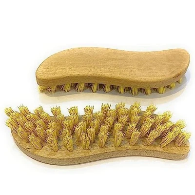 Image of HOMESHOPA Wooden Scrubbing Brush, 1 Pack Heavy Duty Hand Brush with Hard Stiff Bristles, Curved Ergonomic Handle, Cleaning Floos to Remove Grime Dirt, Tile Grout Decking Boot
