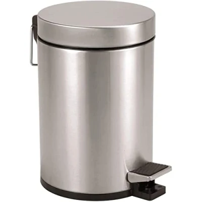 Image of FINE STAR 5L Litre Round Pedal Bin Stainless Steel Toilet Bath Bathroom Kitchen with Inner Bucket 5 Liter Bins (Silver)