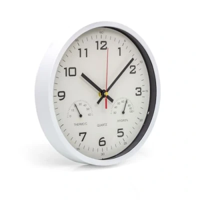 Image of Carousel Home 25cm Clock Temperature Humidity Weather Station Hygrometer Thermometer Wall Modern Indoor White