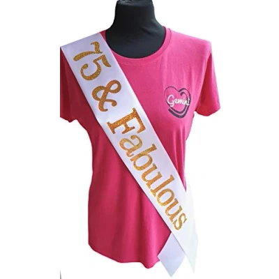 Image of Gemini Ribbons White 75 and Fabulous 75th Birthday Sash Holographic Party Womens Mens Gift