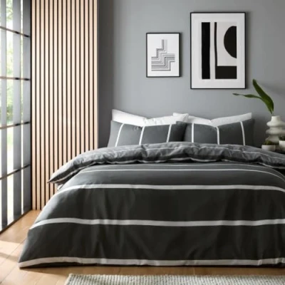 Image of GC GAVENO CAVAILIA Reversible Bedding Sets King Size, Grey Stripe Duvet Cover Bed Set, Breathable Quilt Linen With Pillow Cases, Washable
