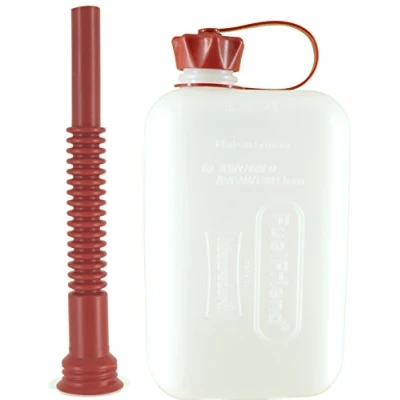 Image of FuelFriend® BIG CLEAR max. 2.0 liters + Outlet Pipe flexible jerrycan with UN approval perfect for motorcycles, cars and more