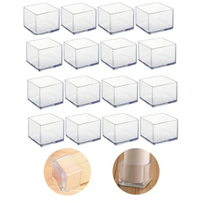 Image of 16Pcs Square 40x40mm Silicone Chair Leg Floor Protectors, Caps, Furniture Foot Free Moving Table Covers, Stool caps to Prevent Hardwood Scratches and Reduce Noise