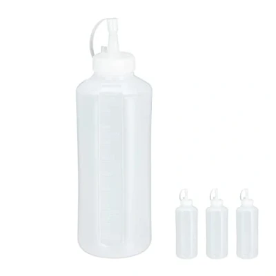 Image of Relaxdays 10028643 Squeeze Bottle, 4X Set, 1000ml Capacity, for Sauces, Refillable, Ketchup, Mayo &amp; Mustard, Plastic, Clear
