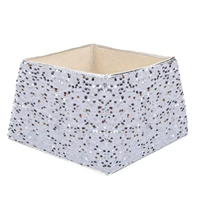 Image of Christmas Box Style Sequin Tree Skirt Foldable White and Silver 5211