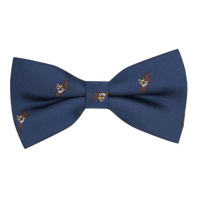 Image of King &amp; Priory Navy Blue Embroidered Horse and Jockey Bow Tie