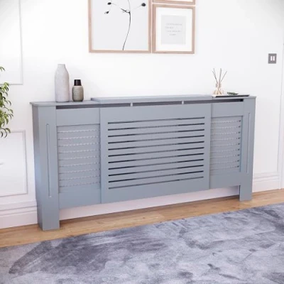 Image of Vida Designs Milton Adjustable Dark Grey Radiator Cover Modern Slatted Heating Cabinet, Easy DIY Fit, Ideal for Living Room, Hallway or Bathroom