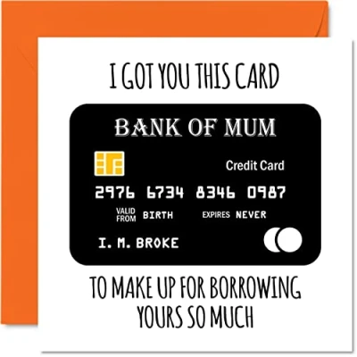 Image of Funny Birthday Cards for Mum Bank of Joke Happy Card from Daughter Son, Mother Banter Gifts, 145mm x Mother&#039;s Day Greeting Mama Mom Mam Mammy