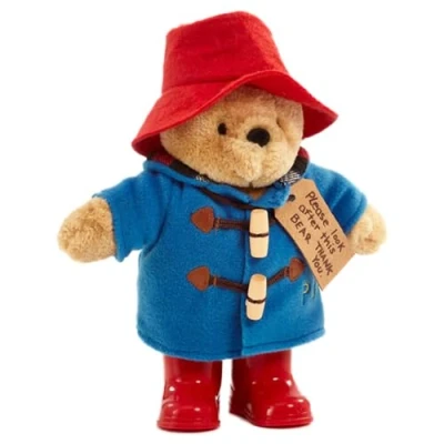 Image of Rainbow Designs Classic Paddington Bear with Boots 25cm Standing Plush Character Soft &amp; Cuddly Teddy Iconic Duffle Coat, Bush Hat Shiny Red