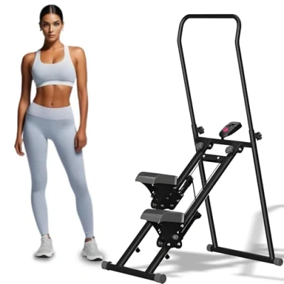 Image of RIDEONMOP Stair Stepper Climber for Home Gym Exercise, Vertical Exercise Machine Full Body Workout, Compact Folding Cardio with Adjustable Handlebar &amp; Pedals,Black