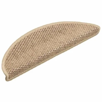 Image of vidaXL Stair Mats in Sisal Look Self Adhesive Fabric Set of 15, Sand Beige Colour Non Slip, Sound Dampening, Washable with 56x17x3 cm Dimensions