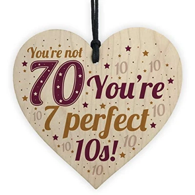 Image of RED OCEAN Funny 70th Birthday Card Gift For Women/Men Decoration Mum Dad Nan Grandad Wooden Heart