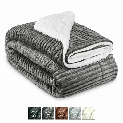 Image of Beautissu Sherpa Blanket 150x200cm Super Soft with Teddy Bear Fleece Cosy Comforter and Plush Bedspread Throw for Sofa, Couch &amp; Bed Heavy Winter Anthracite Elisa