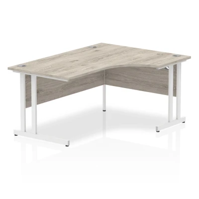 Image of Impulse 1600mm Right Crescent Desk Grey Oak Top White Cantilever Leg