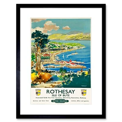 Image of Wee Blue Coo Travel Rothesay Isle Of Bute British Railways Harbour River Art Framed Wall Print